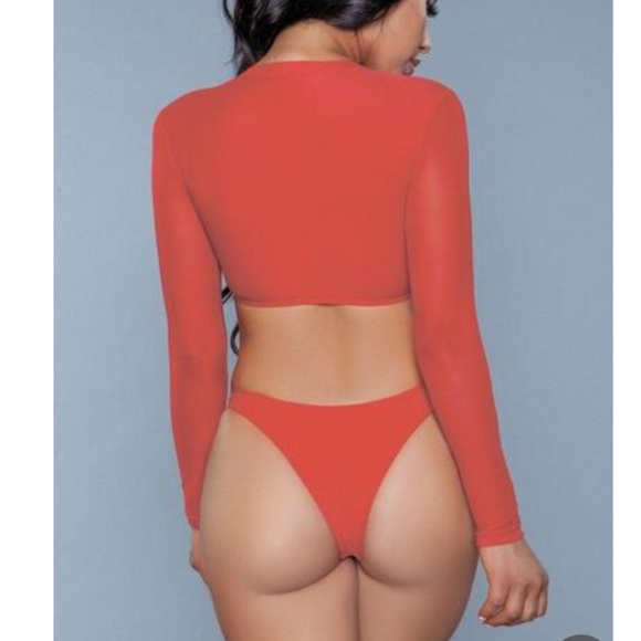 BE WICKED 1980 Cardi Red Long Sleeve Bikini Set - Picture 3 of 12